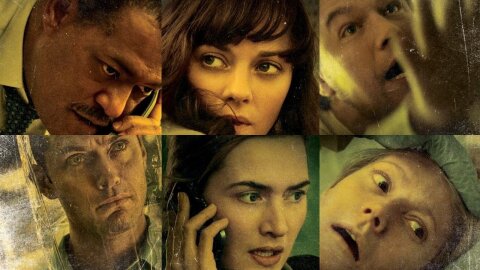 Composite image of the characters from 'Contagion' in various levels of didstress