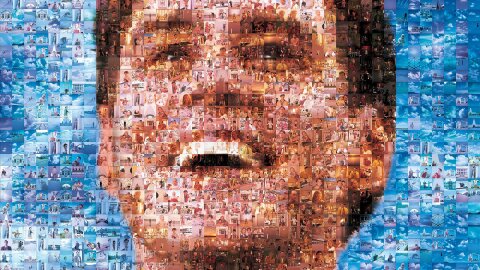 Truman as a mosaic of candid camera shots, Truman show movie backdrop