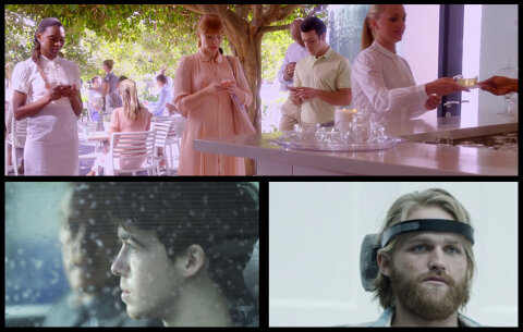 Black Mirror season 3 collage from episodes Nosedive, Playtest, and Shut Up and Dance
